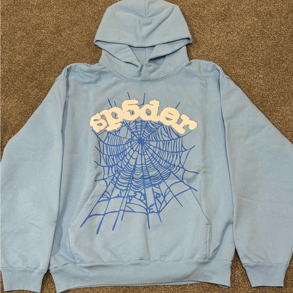 AUTHENTIC Sp5der Hoodie Sky Blue Size Large